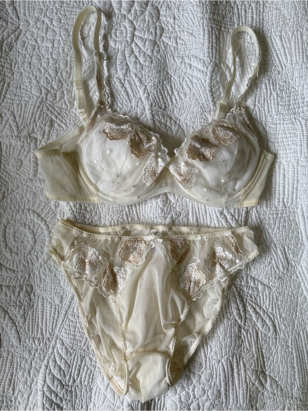 Felina Delicate Ivory Lace Underwire Bra & Brief Lingerie Set New without tags